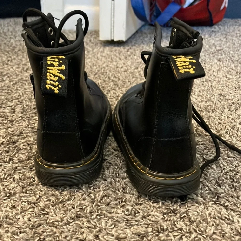 Dr. Martens Black Zavala Combat Boots with Yellow Stitching